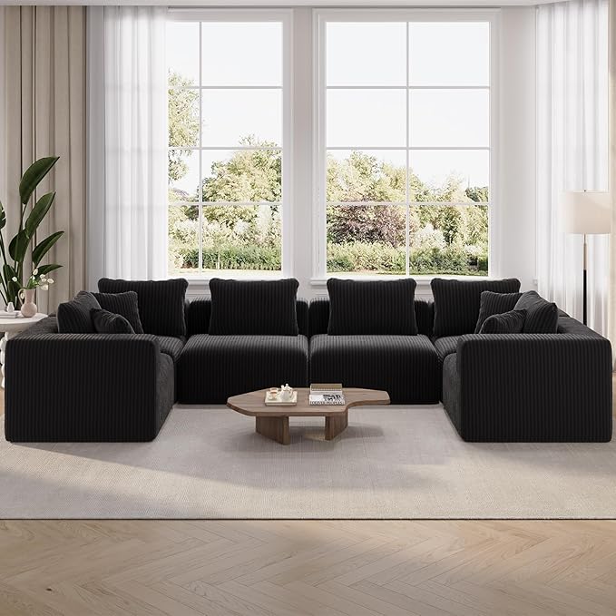 Novilla Modular Sectional Sofa, Modern Cloud Sectional Couch with Smarts Coil™ Support, U-Shape Upholstered Boneless Couch for Living Room Apartments Bedroom, No Assembly Required (6 Seater)