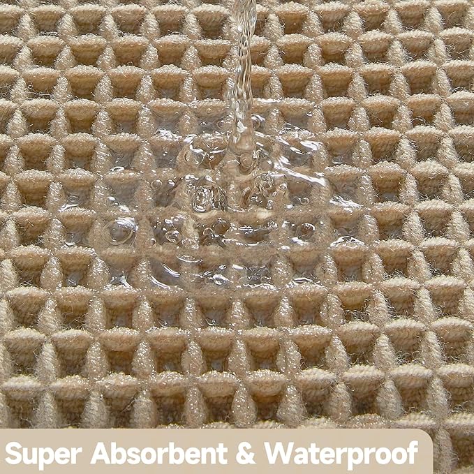 Waffle Runner Rug Bathroom, Long Boho Bathroom Rugs Non Slip Washable Super Absorbent Quick Dry Farmhouse Bath Mat, 72"x24" Khaki