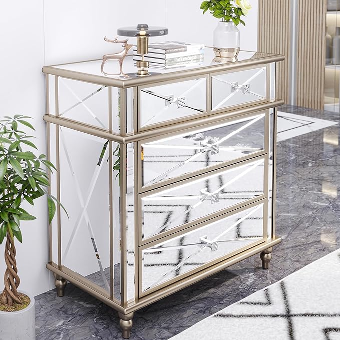 DWVO Gold 5 Drawers Dressers for Bedroom, 35" Accent Chest with Drawers