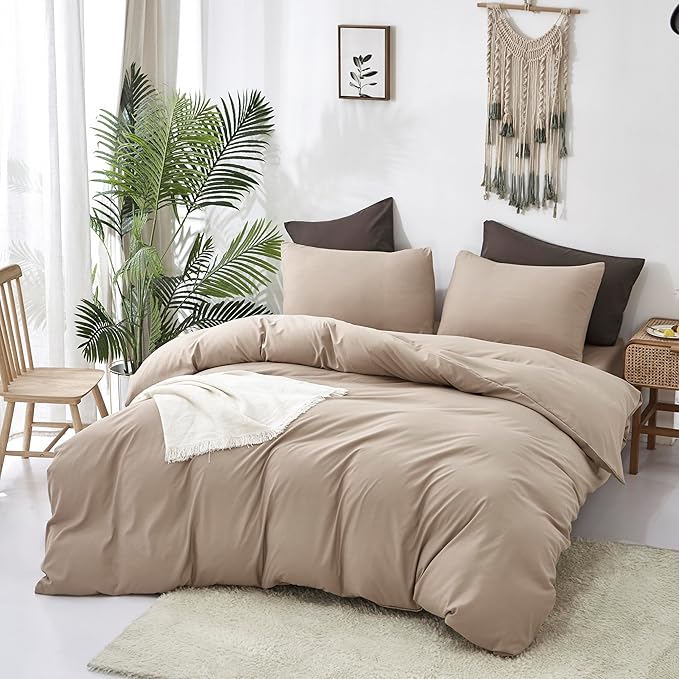 CLOTHKNOW Khaki Queen Comforter Set Cream Coffee Bedding Comforter Sets Soft Taupe Queen Comforter All Season Wheat Tan Comforter Sets Queen