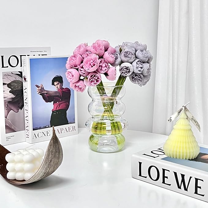 BLOFLO Transparent Glass Hydroponic Flower Vase, 7-Inch Iridescent Clear Glass Vase, Four-Layer Geometric Glass Floral Vase for Home Décor, Modern Bubble Glass Vase for Home Office Wedding Table