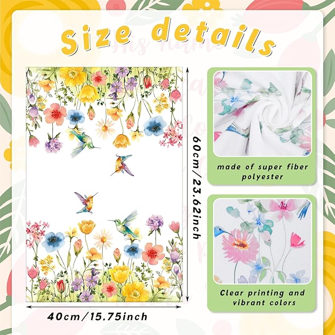 Oudain Kitchen Dish Towels Set of 6 Floral Wildflower Decorative Tea Towels Hand Towels Spring Housewarming Gift