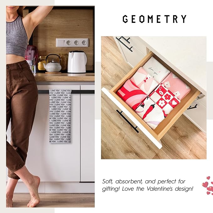 GEOMETRY Kitchen Towels Quick Dry Microfiber Premium Towel Love You More Valentines Gifts for Mom