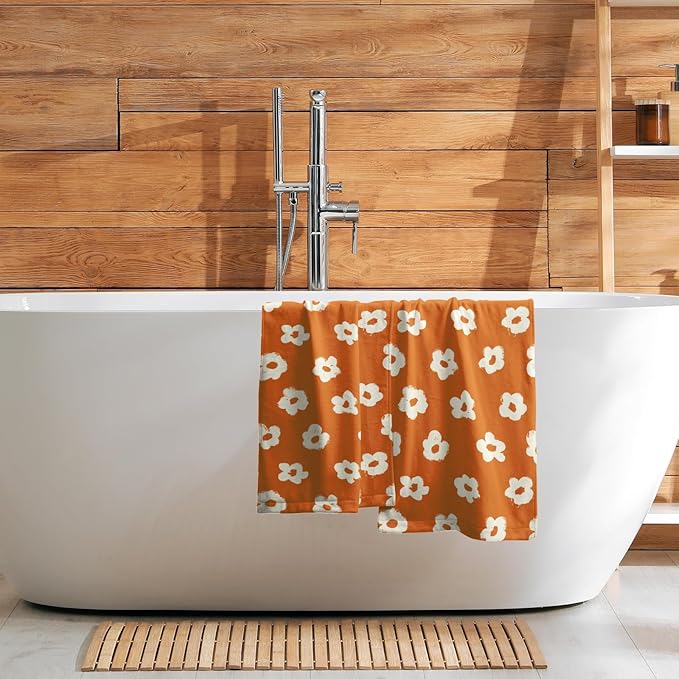 Modern Style Kitchen Towels Set of 2 Orange Floral Microfiber Dish Towels Kitchen