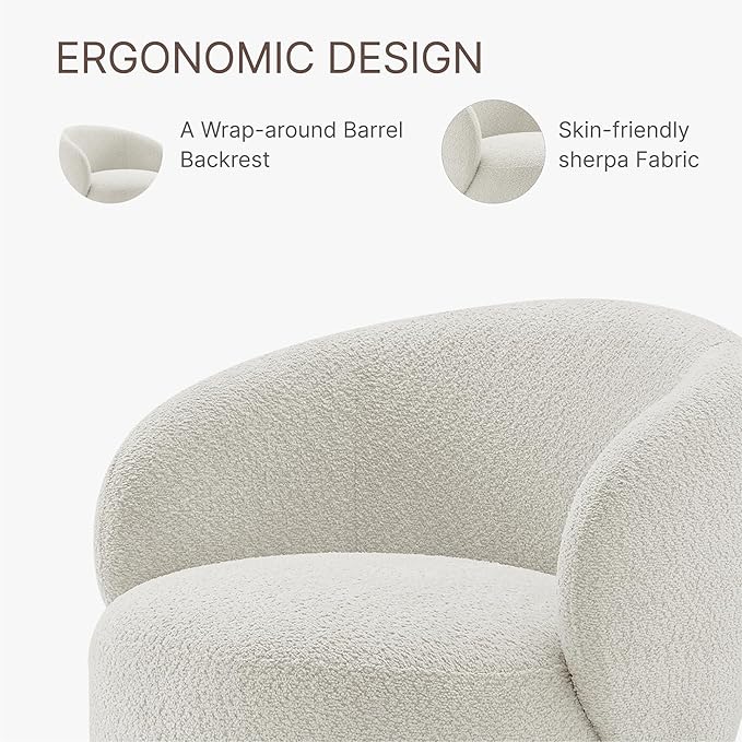 Swivel Accent Chair Round Barrel Armchair Upholstered Performance Fabric for Living Room Bedroom Reading Waitingroom,2 PCS,Cream