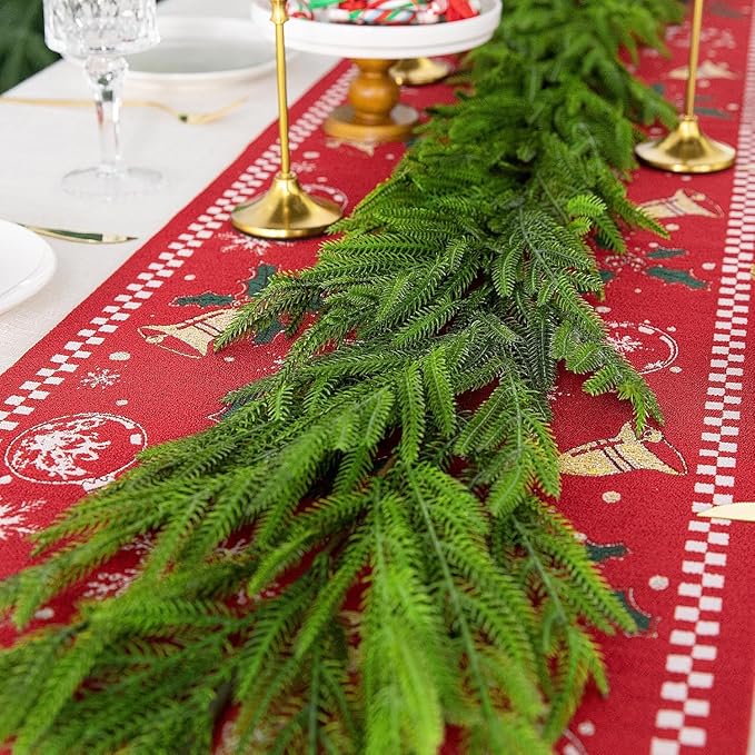 Watayo 4 Pcs Christmas Norfolk Pine Garland, 6 Ft Dense Real Touch Pine Garland Ornament, Realistic Artificial Pines Greenery Garlands for Mantle, Table, Fireplace, Indoor, Outdoor Xmas Decoration