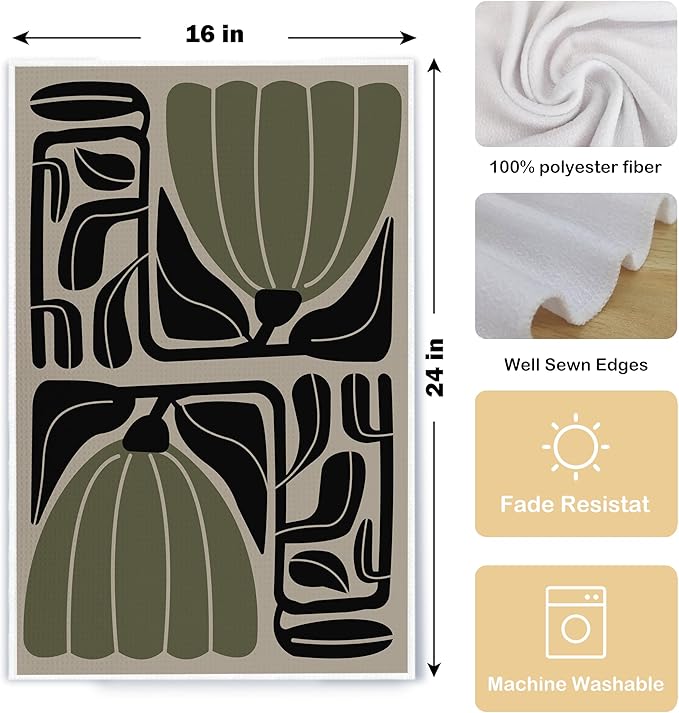 Sage Green Groovy 70s Retro Kitchen Towels Set of 2 Boho Floral Dish Towels Boho Hand Towels Boho Bathroom Decor 16x24