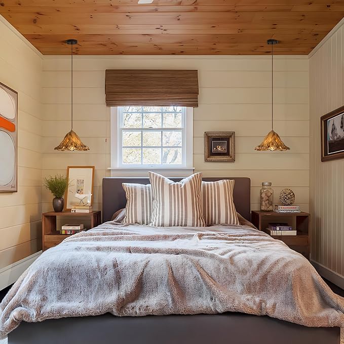 Pendant Lights Kitchen Island, 14.2in Brown Retro Ruffled Pendant Light Hanging Lamp Kitchen Island Farmhouse Vintage Light for Dining Room Bedroom Hallway Restaurant Foyer