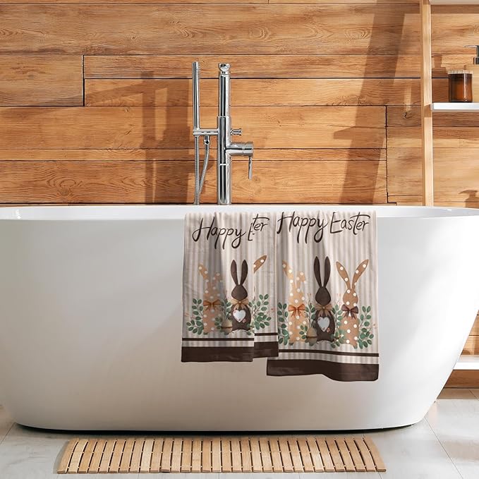Happy Easter Face Towels Set of 2 28.3x14 Absorbent Decorative Bunny Rabbit Eucalyptus Holiday