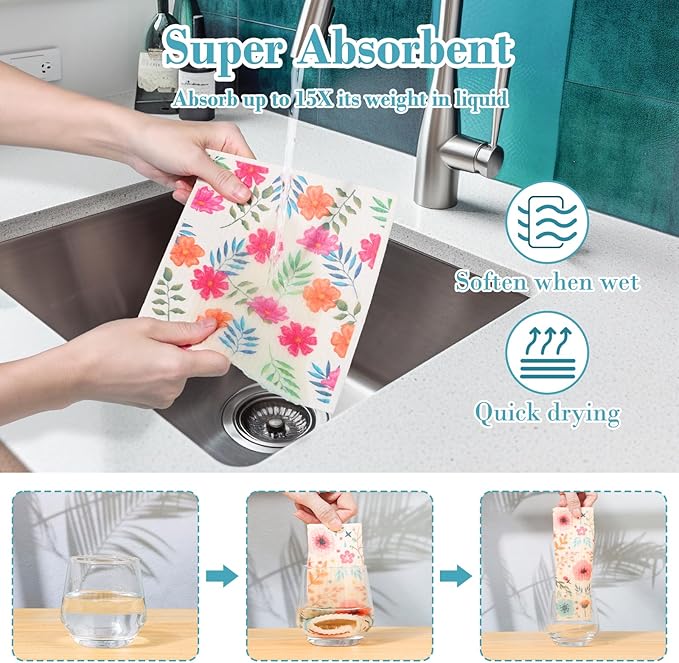 Lucomb Swedish Dishcloths 8 Pack Reusable Eco Friendly Biodegradable Cleaning Rags for Kitchen Dishes Home Office