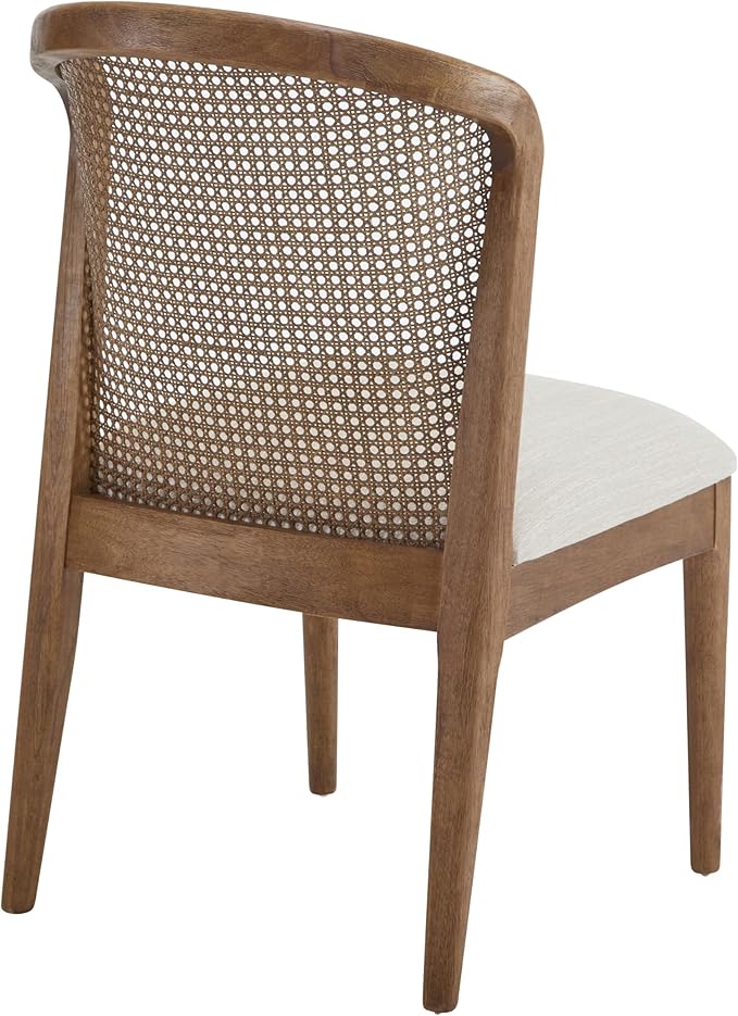 Christopher Knight Home Lilia Dining Chairs Set of 2, Modern Dining Chair with Fabric Upholstery, Rubberwood Frame Kitchen Chairs with Cane Webbing, Extra Seat for Dining Room, Beige + Walnut