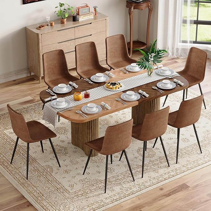 Dining Table Set for 8 - Large 78.7" Rectangular Kitchen Table Set for 8 with Cushioned Chairs,Modern Mid-Century Wood Dining Room Table Sets for 8 Ideal for Kitchen & Gatherings