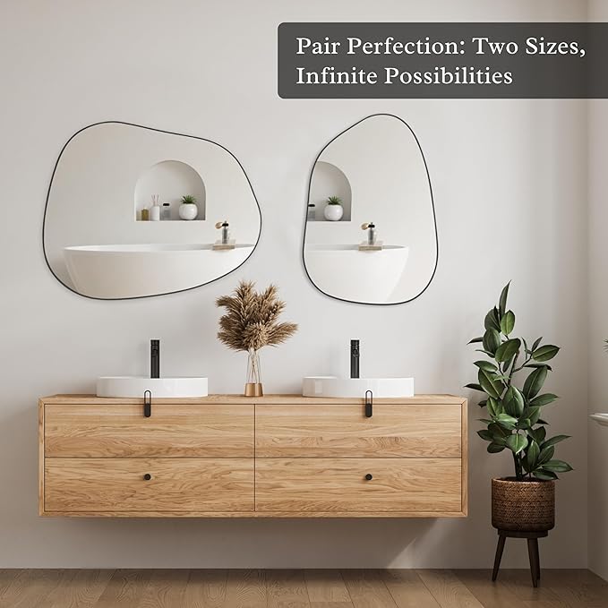 PERFNIQUE Irregular Asymmetrical Wall Mirror Decorative Modern Wall Mounted 32"x24", Black