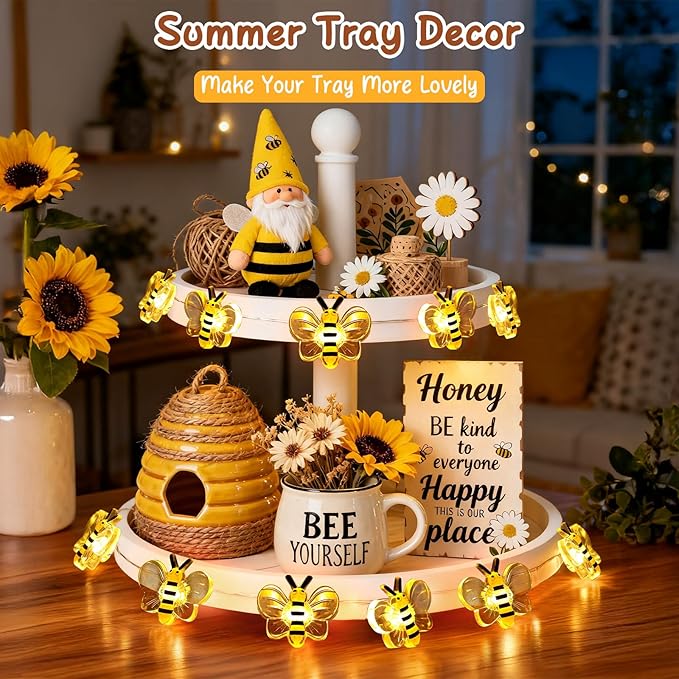 Coquimbo Bee Lights Room Decor, Christmas Gifts for Women Teen Girls Boys, 10ft 30 LED Cute Honey Bee String Fairy Lights Battery Operated, Bee Decorations for Bedroom Dorm Classroom Plants Wedding