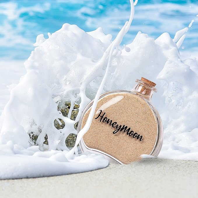 Honeymoon Sand Keepsake Jar,Bridal Shower, Wedding, Engagement, Honeymoon, Travel Gift for Couples, Newlywed, Fiance(Gift Box Includes) - 100ml Round Shape Glass