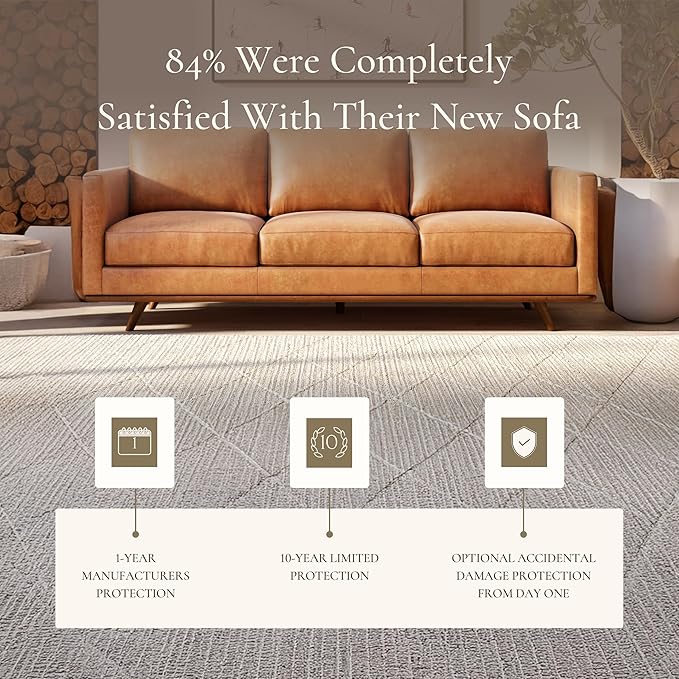 Poly & Bark Nolita Leather Couch - 85-Inch Sofa - Full-Grain Leather Sofa for Living Room with Feather-Down Topper - Living Room Couch - Pure-Aniline Vintage Italian Leather in Cognac Tan
