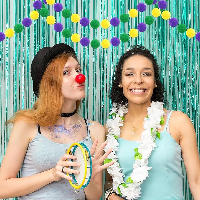 MARFOREVER 4 Pack 26.3 Feet Mardi Gras Decorations Mardi Gras Pom Pom Garland 30 Balls Yellow Green Purple Felt Garland Hanging Supplies for Mardi Gras Carnival Celebration Party Home Outdoor Decor