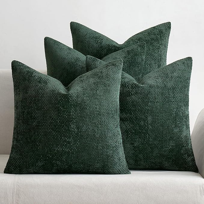 MIULEE Christmas Green Pack of 4 Throw Pillow Covers 18x18 Inch Soft Decorative Chenille Pillow Covers Farmhouse Accent Cushion Covers for Boho Home Decor Bedroom Living Room