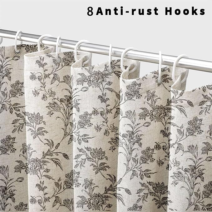 Black Floral Shower Curtain Linen Cottagecore Shower Curtain for Bathroom 54" W x 78" L