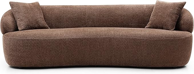 KEIKI 87" Curved Oversized Boucle Cloud Sofa with Thickened Seat Cushions and Backrest, Modern 3-Seater Upholstered Corner Fluffy Couch, No Assembly Required, for Apartment, Living Room, Dark Brown