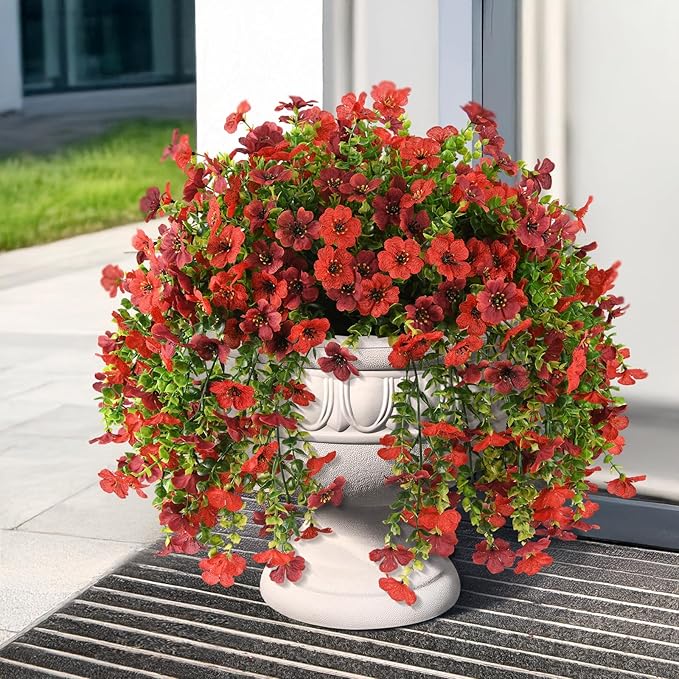 INQCMY 2Pcs Artificial Flowers for Outdoors UV Resistant Artificial Plants Easy Assembly for Spring Decor Look Real Faux Hanging Flowers for Outside Home Planter Porch Patio Decor