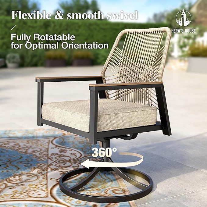 HERA'S HOUSE 9 Pieces Outdoor Dining Set, Patio Table and Chairs for 8, 8 x Cushioned Swivel Chairs and 1 x 83 Large Rectangle Dining Table, Outdoor Dining Table Set for Lawn Garden Porch