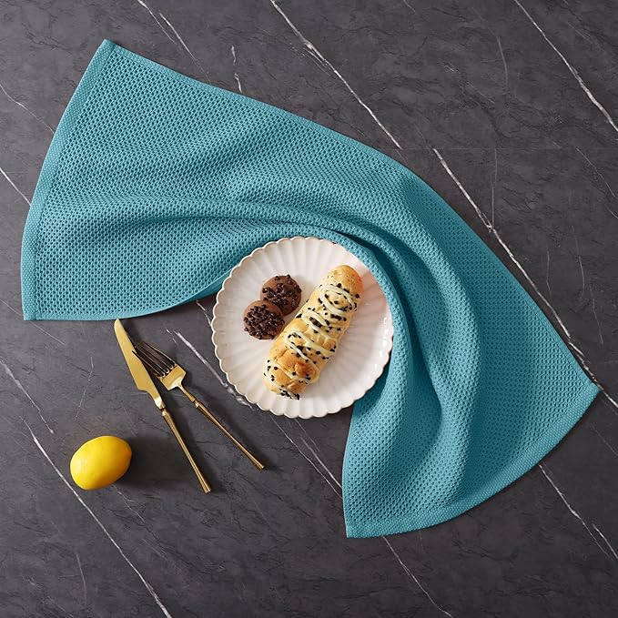 Homaxy 100% Cotton Kitchen Towels and Dishcloths Set, 12 x 12 Inches and 13 x 28 Inches, Set of 8 Bulk Kitchen Towels Set, Ultra Soft Absorbent Dish Cloths for Washing Dishes, Lake Blue