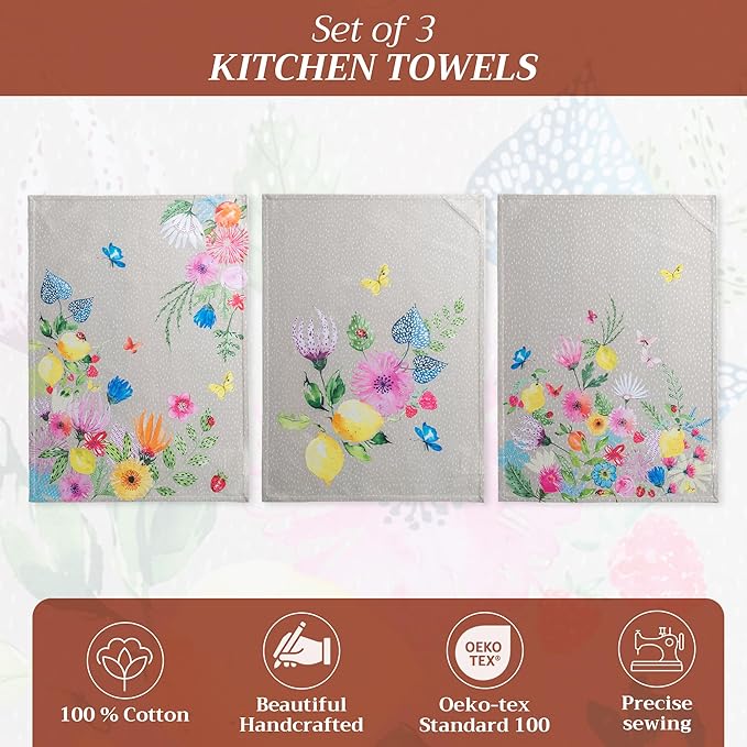 Maison d'Hermine Dish Towels 100% Cotton Absorbent Jardin D'Ete Fog Set of 3 Spring Summer