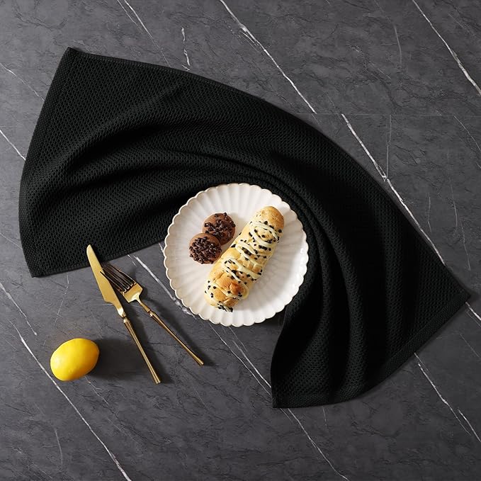 Homaxy 100% Cotton Kitchen Towels and Dishcloths Set, 12 x 12 Inches and 13 x 28 Inches, Set of 16 Bulk Kitchen Towels Set, Ultra Soft Absorbent Dish Cloths for Washing Dishes, Black