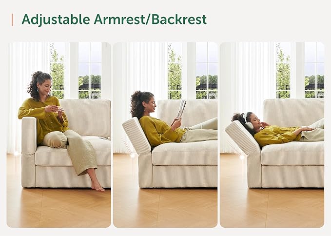 HONBAY Modular Sectional Sofa with Storage Corduroy Couches with Chaise L Shaped Sectional Couches for Living Room,Beige