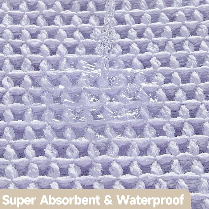 Waffle Runner Rug Bathroom, Boho Bathroom Rugs Non Slip Washable Long Super Absorbent Quick Dry Cute Bath Mat Farmhouse Bath Mat, 72''x24'' Lavender Cream