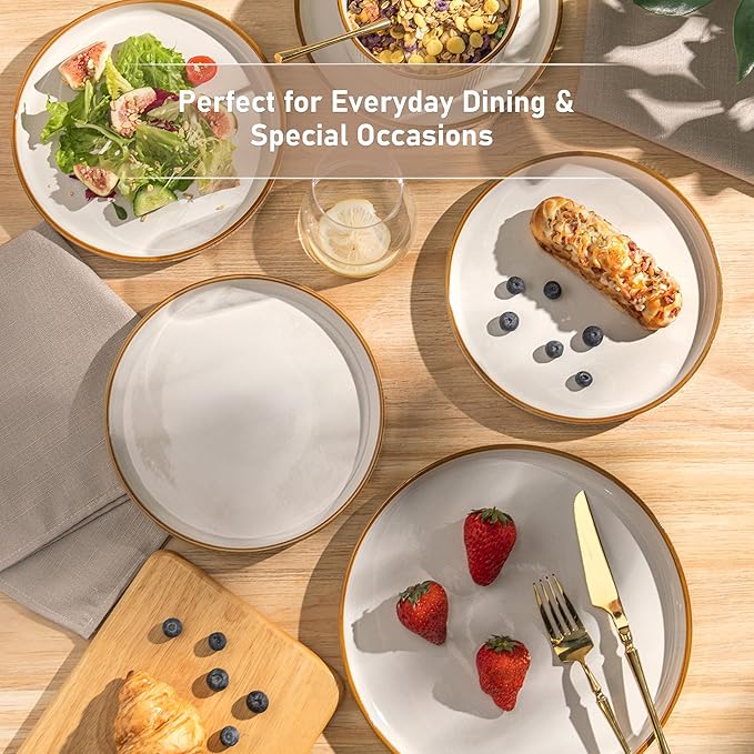 GBHOME Stoneware Dinnerware Sets for 8, Round Reactive Glaze Ceramic Plates and Bowls Set, Highly Scratch Resistant | Dishwasher & Microwave Safe Set,Service for 8(24pcs)