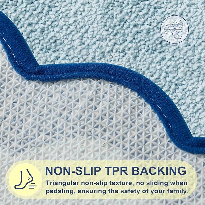 ORTIGIA Long Cute Scalloped Bathroom Rugs Runner, Fun Blue Plush Microfiber Scallop Bath Mats Non Slip Washable Quick Dry Absorbent, Rug for Bathtub Sink Laundry Room Bedroom, 17x47