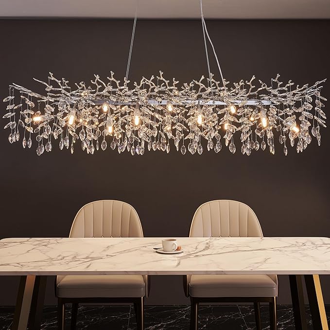 Modern Tree Branch Crystal Chandelier Luxury Silver Crystal Pendant Lighting 47.2" Contemporary 14-Light Chandeliers for Dining Room Kitchen Bedroom Living Room