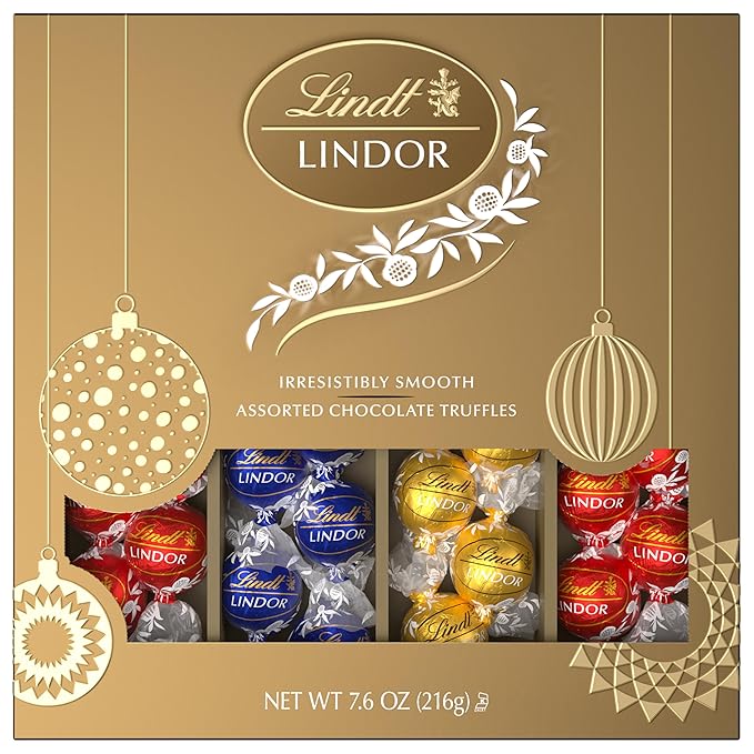 Lindt LINDOR Assorted Chocolate Candy Truffles Gift Box, Assorted Chocolate with Smooth, Melting Truffle Center, 7.6 oz.