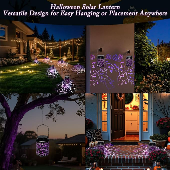 Solar Halloween Lights Outdoor Ghost Decorations - Spooky Metal Solar Lanterns Outdoor Waterproof for Patio, Yard, Home Decor and Party Favors, Fun Halloween Gifts for Kids & Women