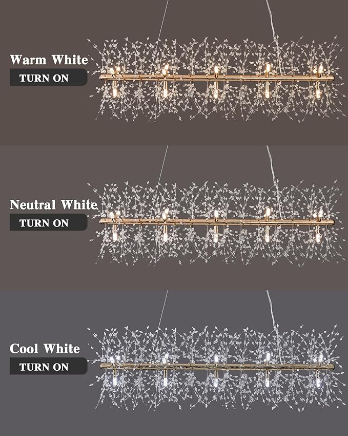 Modern 47.2" Modern Gold Crystal Firework Chandelier, 15-Light Pendant Light Fixture, Rectangle Linear Sputnik Dandelion Chandeliers for Dining Room Kitchen Living Room