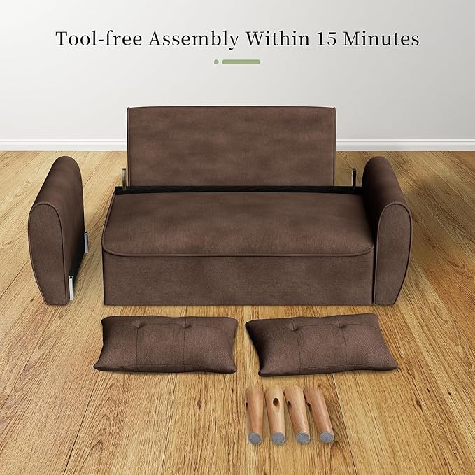Vongrasig Small Modern Sofa, Mid Century Linen Fabric 3-Seat Sofa Couch Tufted with Back Cushions and Tapered Legs for Living Room, Bedroom and Small Space, Brown