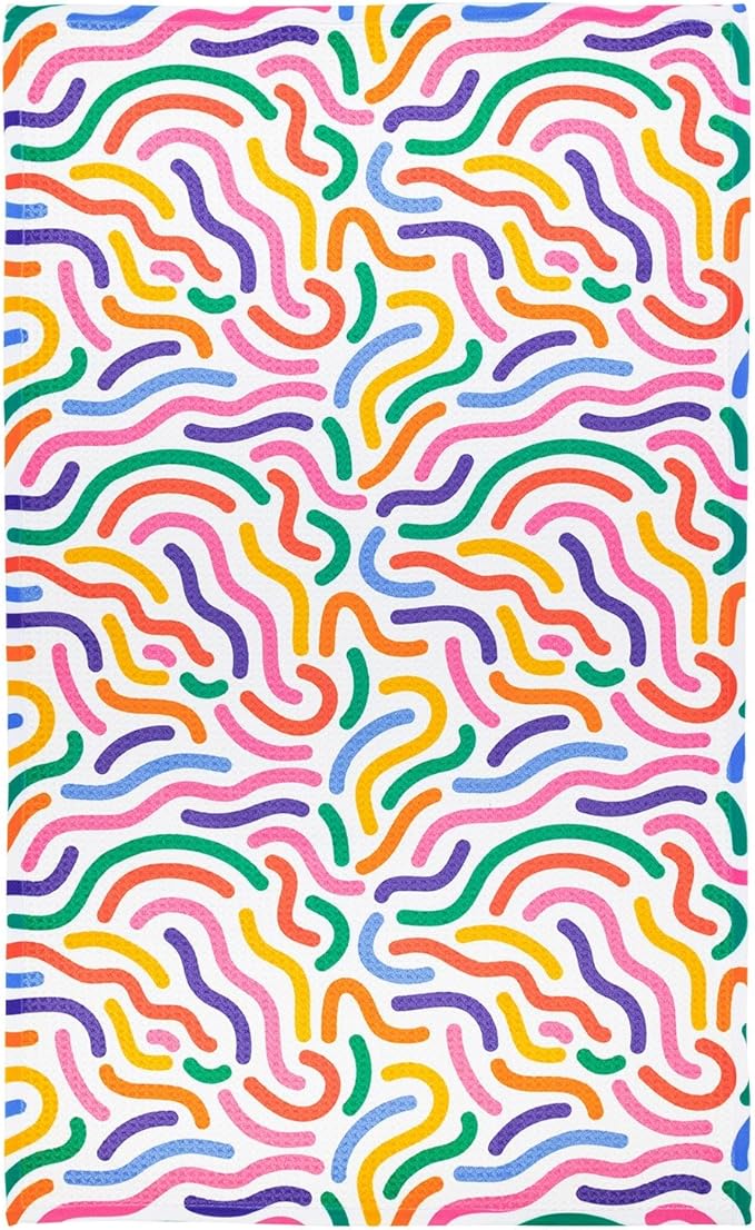 Modern Style Premium Kitchen Tea Towel Super Absorbent Fast Drying Microfiber Rainbow Doodle