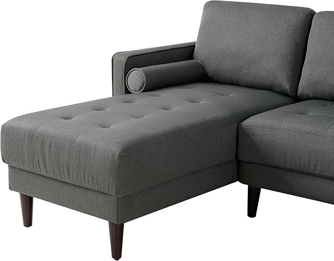 Studio Living® Lexington 83.1" Sofa Chaise, Mid-Century Modern, Pocket Coil Comfort, Reversable Chaise, Easy Assembly, Woven Fabric, Heather Grey