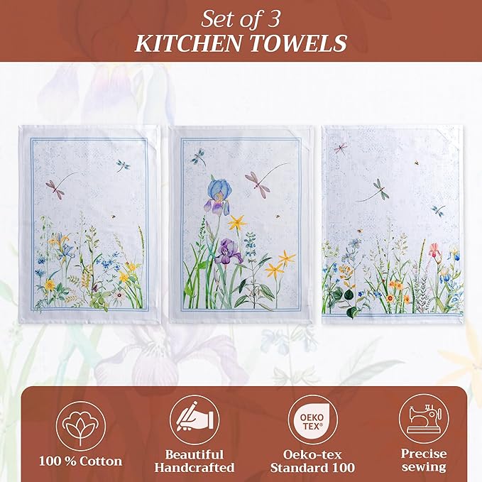 Maison d'Hermine Dish Towels 100% Cotton Absorbent Fleurs De Mai Set of 3 Spring Summer