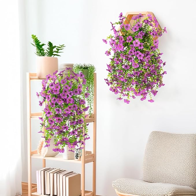 INQCMY 2Pcs Artificial Flowers for Outdoors UV Resistant Artificial Plants Easy Assembly for Spring Decor Look Real Faux Hanging Flowers for Outside Home Planter Porch Patio Decor