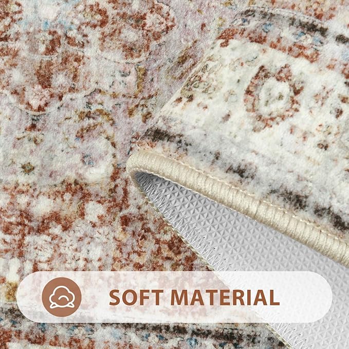 Uphome Bathroom Runner Rug, Distressed Tribal Farmhouse Orange Bathroom Mat, Large Bathroom Rugs Non Slip Washable, Oriental Retro Boho Bath Mat Runner for Bathtub Sink Hallway, 24x71 inch