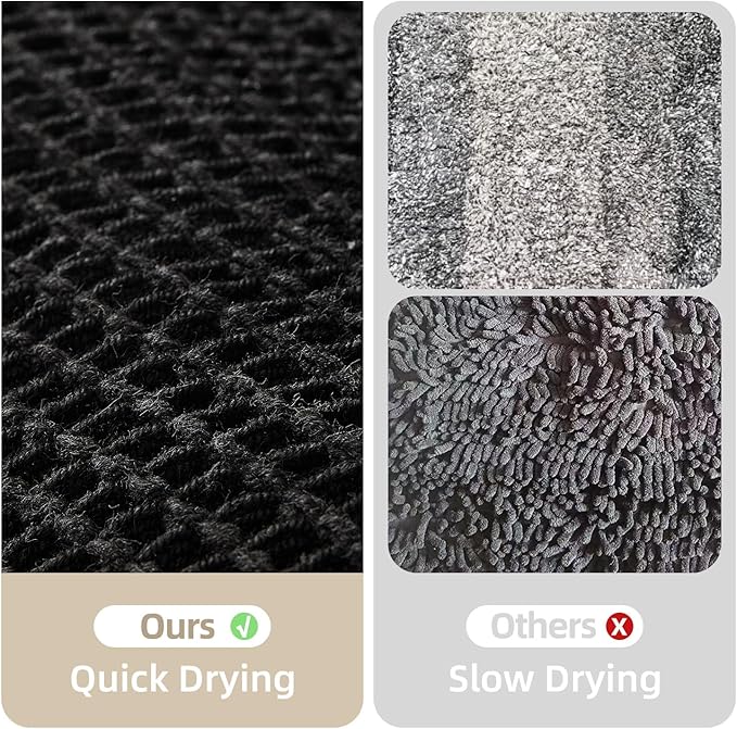 Black Long Bathroom Rug, Waffle Runner Rug Bathroom Non Slip Washable Super Absorbent Quick Dry Boho Farmhouse Bath Decor, 60"x24" Black