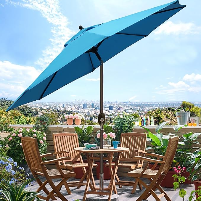 Blissun 9' Outdoor Patio Umbrella, Outdoor Table Umbrella, Yard Umbrella, Market Umbrella with 8 Sturdy Ribs, Push Button Tilt and Crank