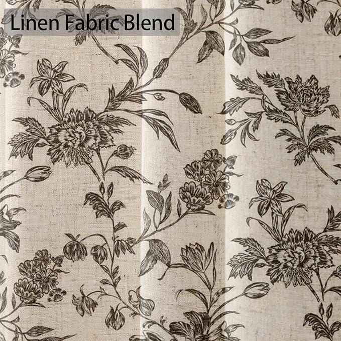 Black Floral Shower Curtain Linen Cottagecore Shower Curtain for Bathroom 54" W x 78" L
