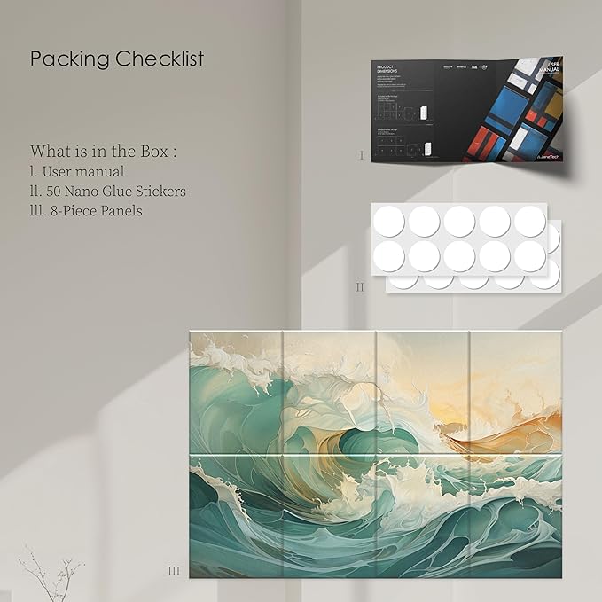 8 Pack Art Acoustic Panels 48x32 Inches Acoustical Wall Panels Decorative Sound Dampening Panels for Studios, Offices, Theaters, Adhesive Included