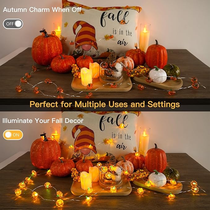 suddus 3D Pumpkin String Lights, 12.8ft 40 LED Fall Fairy Lights Battery Operated with Remote& 8 Modes & Timer, Waterproof Orange Lights for Indoor Outdoor Home, Party, Harvest Thanksgiving Décor