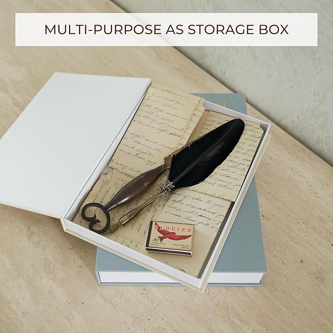 Beautiful Decorative Books - Set of 2 Linen Boxes Enhance Your Table, Bookshelf or Mantel Decor - Stylish Fake/Faux Books for Modern Home Decoration, Photo Storage and as a Keepsake Box