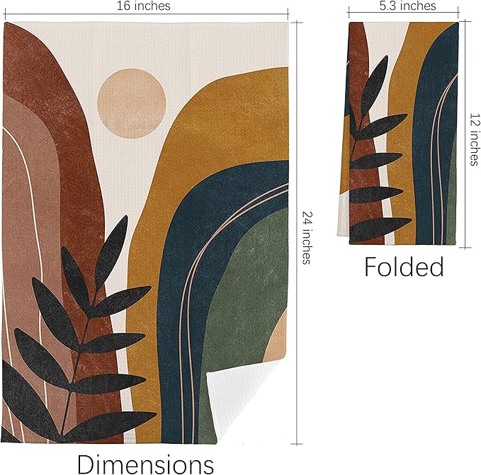 QIYUHOY Abstract Sun Mountain Botanical Kitchen Towels Tea Towels 16x24 Cotton Dish Towels for Farmhouse Decor